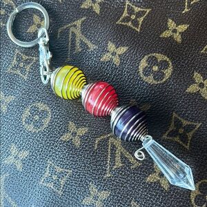Colorful Beaded Keychain with Crystal Charm